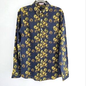 FRANGIPANI Grey And Yellow Cotton Printed Long Sleeve Button Down Shirt